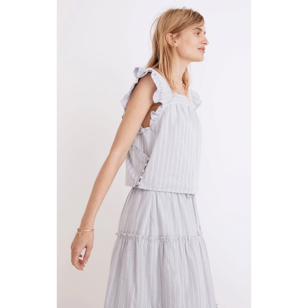 Madewell Striped Flutter-Sleeve Cross-Back Top and Tiered Skirt Set